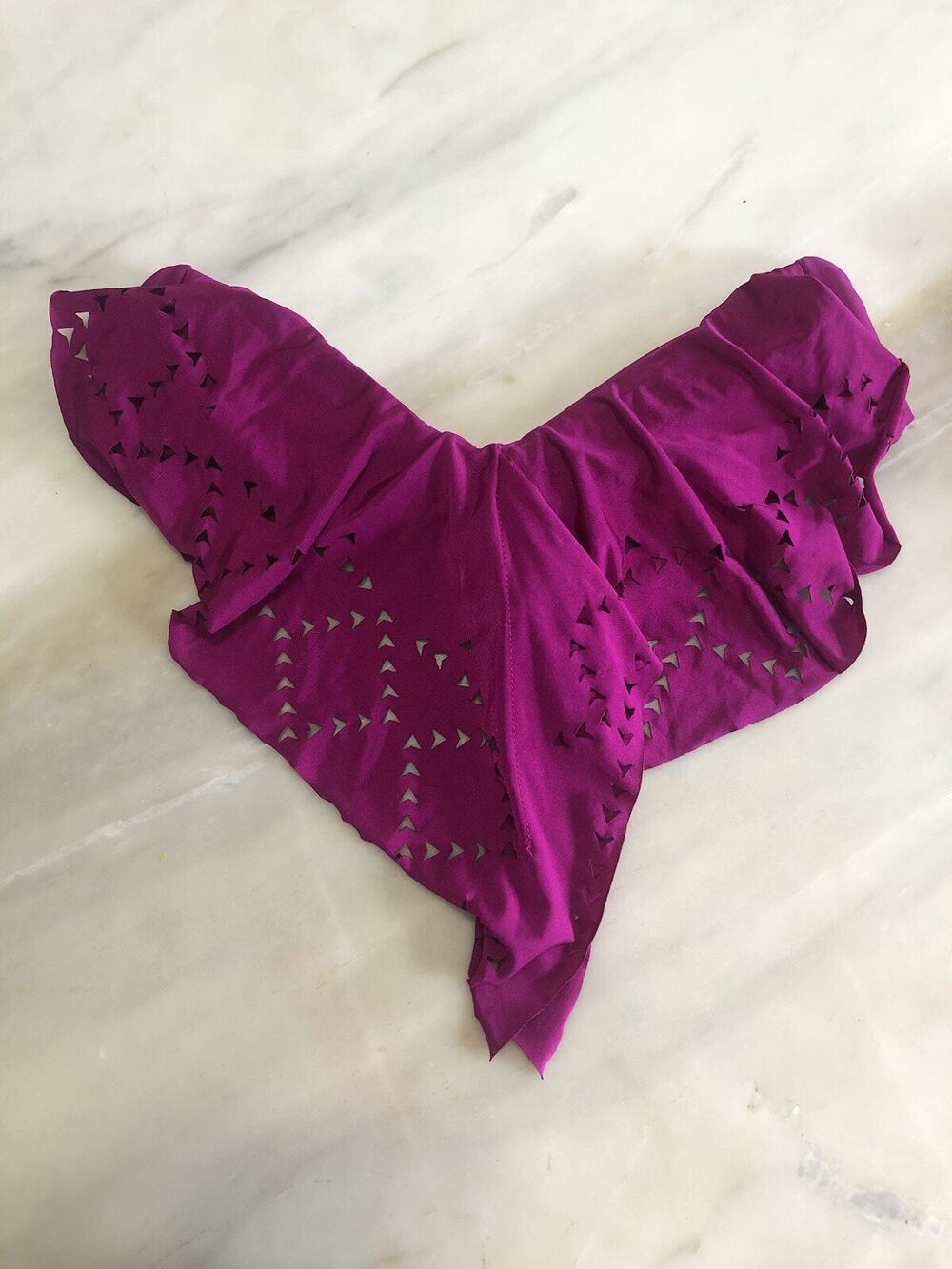 L*SPACE L SPACE Perforated Cutout Ruffle Bandeau Swimsuit Bikini Top Women's S